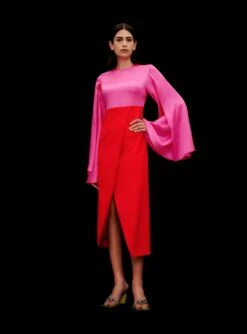 The Asta Midi Dress In Hot Pink & Red