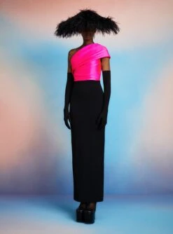 The Selia Maxi Dress In Hot Pink & Black