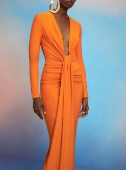 The Lorena Midi Dress In Apricot -Paramount Dresses Store 220714 SolaceLondon SS23 19 033 R1