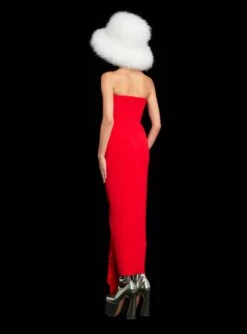 The Thalia Midi Dress In Bright Red -Paramount Dresses Store 220915 SolaceLondon RS23 15 096