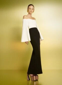 The Eliana Maxi Dress In Cream And Black -Paramount Dresses Store 221020 SolaceLondon PF23 15 023 R1