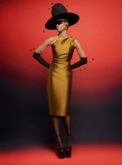 The Orla Midi Dress In Gold -Paramount Dresses Store 230309 SolaceLondon RS23 17 039 R1