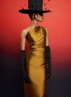 The Orla Midi Dress In Gold -Paramount Dresses Store 230309 SolaceLondon RS23 17 070 R1