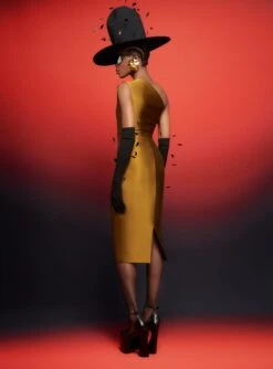 The Orla Midi Dress In Gold -Paramount Dresses Store 230309 SolaceLondon RS23 17 160 R1