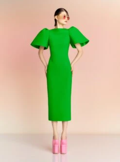 The Lora Midi Dress In Bright Green