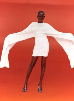 The Leona Mini Dress In Cream -Paramount Dresses Store SOLACE LONDON OS30004 LEONA MINI DRESS WINTER WHITE 3