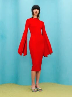 The Ami Midi Dress In Red -Paramount Dresses Store SOLACE LONDON OS31073 AMI MIDI DRESS RED 2