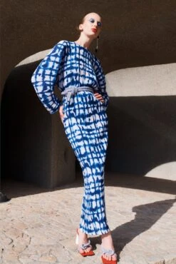 The Mirabelle Dress In Cobalt Blue Painted Check -Paramount Dresses Store solace london os21061a mirabelle blue painted check shoot 2