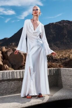 The Vianne Dress In Cream -Paramount Dresses Store solace london os27046 vianne winter white shoot 1