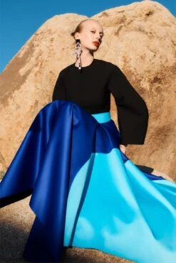 The Quinn Dress In Black & Cobalt Blue -Paramount Dresses Store solace london os27048 quinn black cobalt blue shoot 1